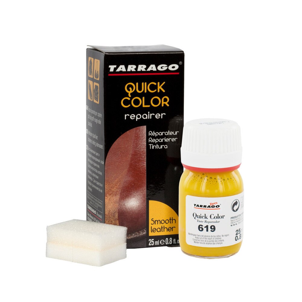 Tarrago | Quick Color 25 ml | Tinte Renovador de Color para Zapatos de Cuero Liso y Lona | Ocre Amarillo (619)