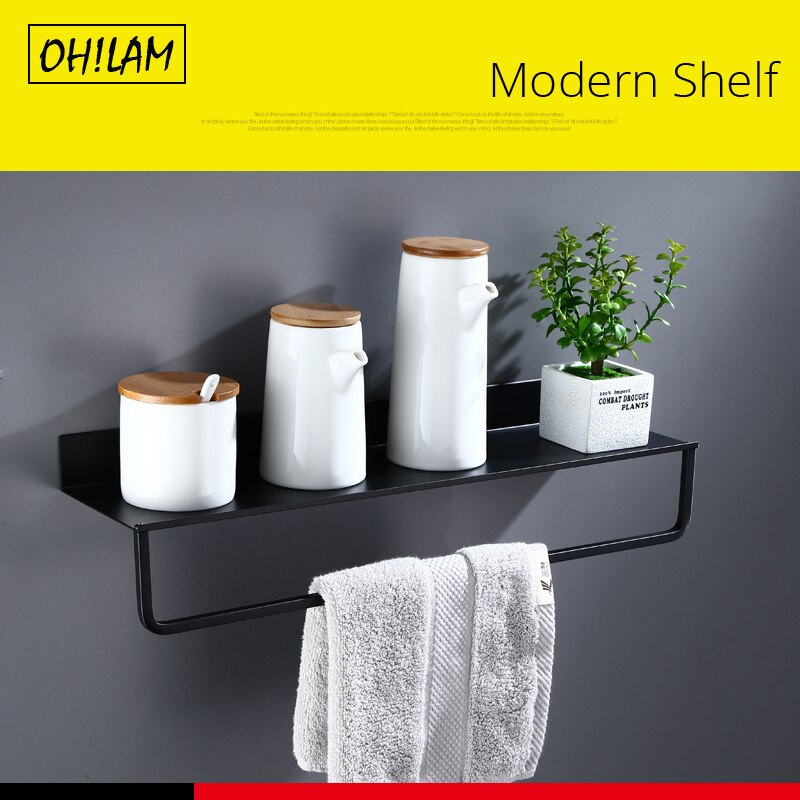 Zwarte Badkamer Planken 30-60 cm Lengte Keuken Wandplank Douche Mand Opslag Rack Handdoek Bar Robe Haken Badkamer accessoires