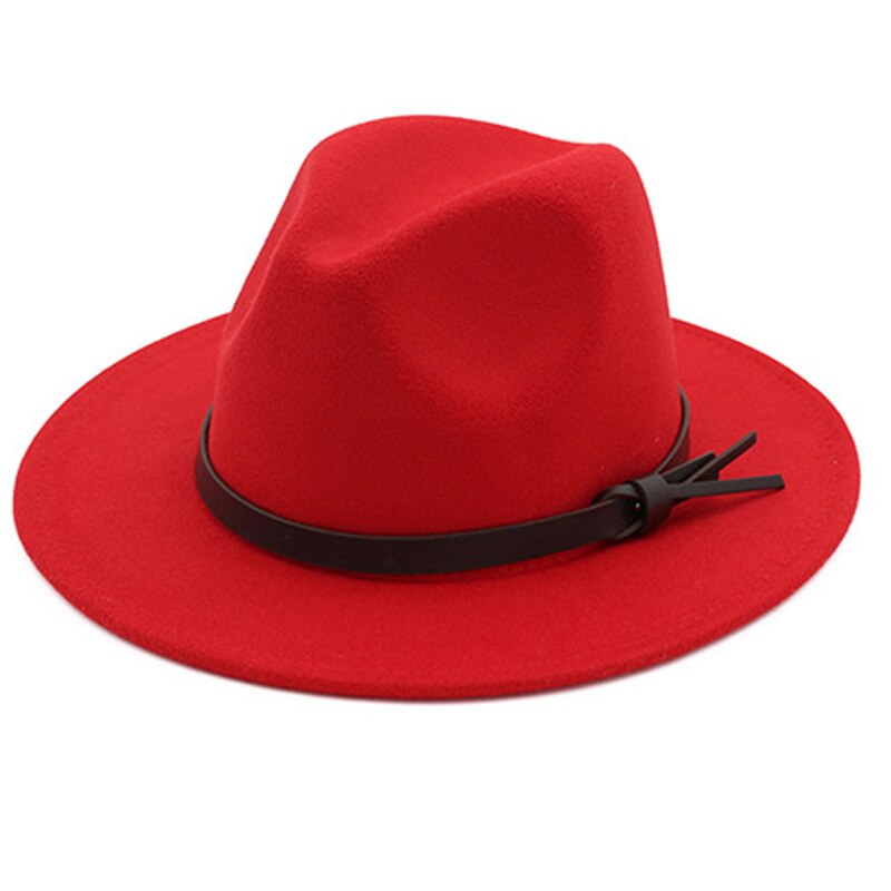 Kirke vinterhatte til kvinder spandhætter blød vintage bred skygge uldfilt bowler fedora hat floppy cloche kvinders store kasket: Rød