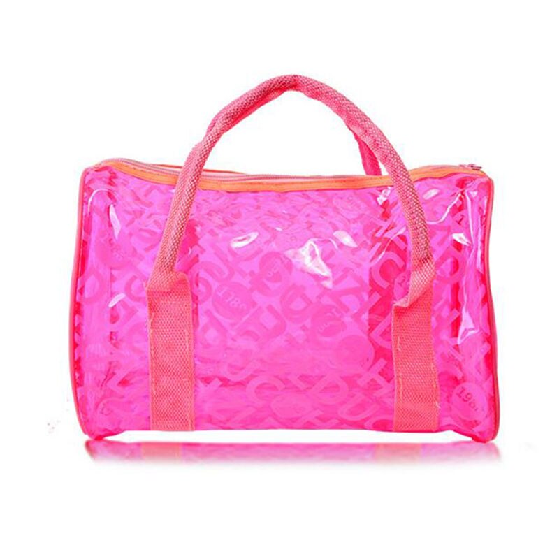 Waterproof Swimming Storage Beach Bag Tote Handbags Women PVC Transparent Letter Printing Plastic Pouch Bath Wash Bags XA372WD: rose red