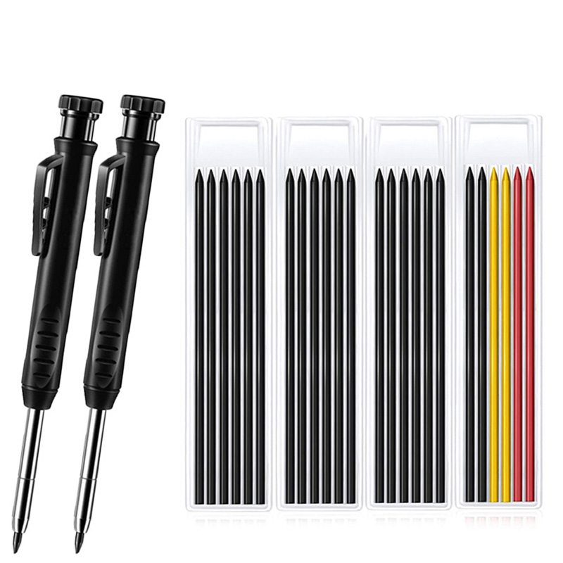 Solid Carpenter Pencil Set Woodworking Tools Mechanical Pencil Set Construction Carpenter Marker Multi-box Refill Leads Scriber: Yellow