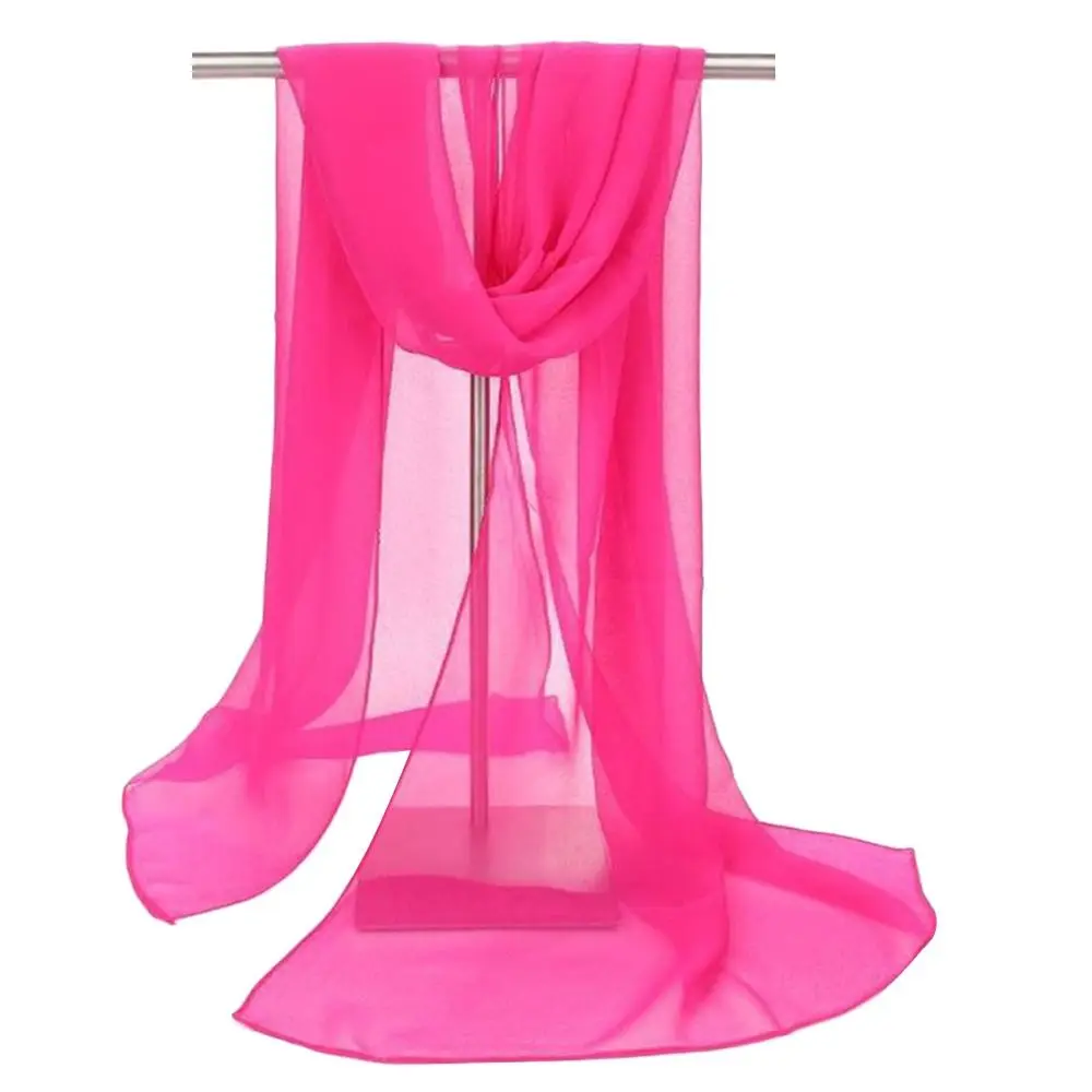 Lenço de chiffon para mulheres, elegante xale longo, cor sólida, chiffon, hijab, verão, proteção solar, lenços de praia: Laranja