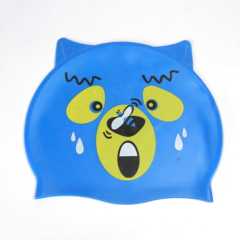 Neue Kinder Kinder Wasserdichte Schwimmen Kappe Cartoon Tier Schwimmen Pool Strand Silikon Kappen Hut Schützen Ohren Lange Haar Für Jungen mädchen: 10-darkblue