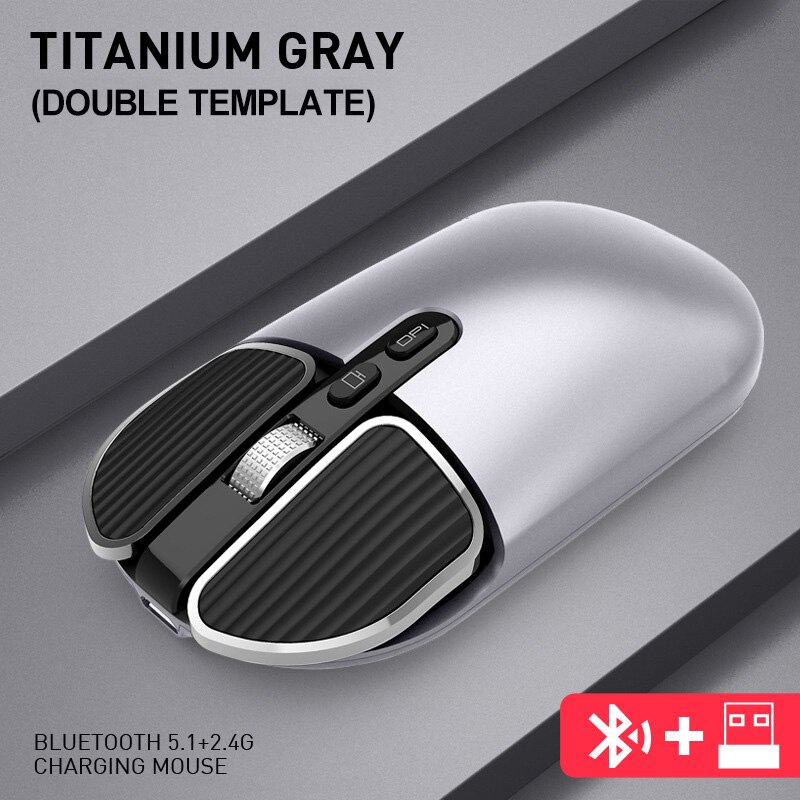 Dual Modus 2,4G USB Bluetooth Wireless Mouse Ergonomische Stille Wiederaufladbare Mäuse Für Computer Büro Laptop PC: 2.4G Bluetooth Gray