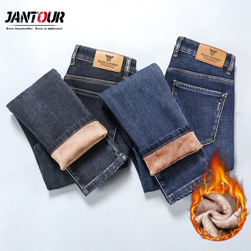 Jantour – jean Slim décontracté pour homme, pantalon Long en Denim, coupe droite, Style anglais, grande taille 28-38, collection hiver