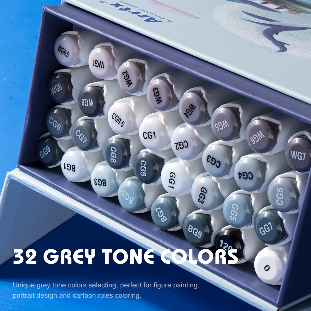 Arrtx ALP-stylo marqueur à alcool à double pointe, 32 couleurs, couleur grise, parfait pour le du bâtiment, industriel, coloration pour projet