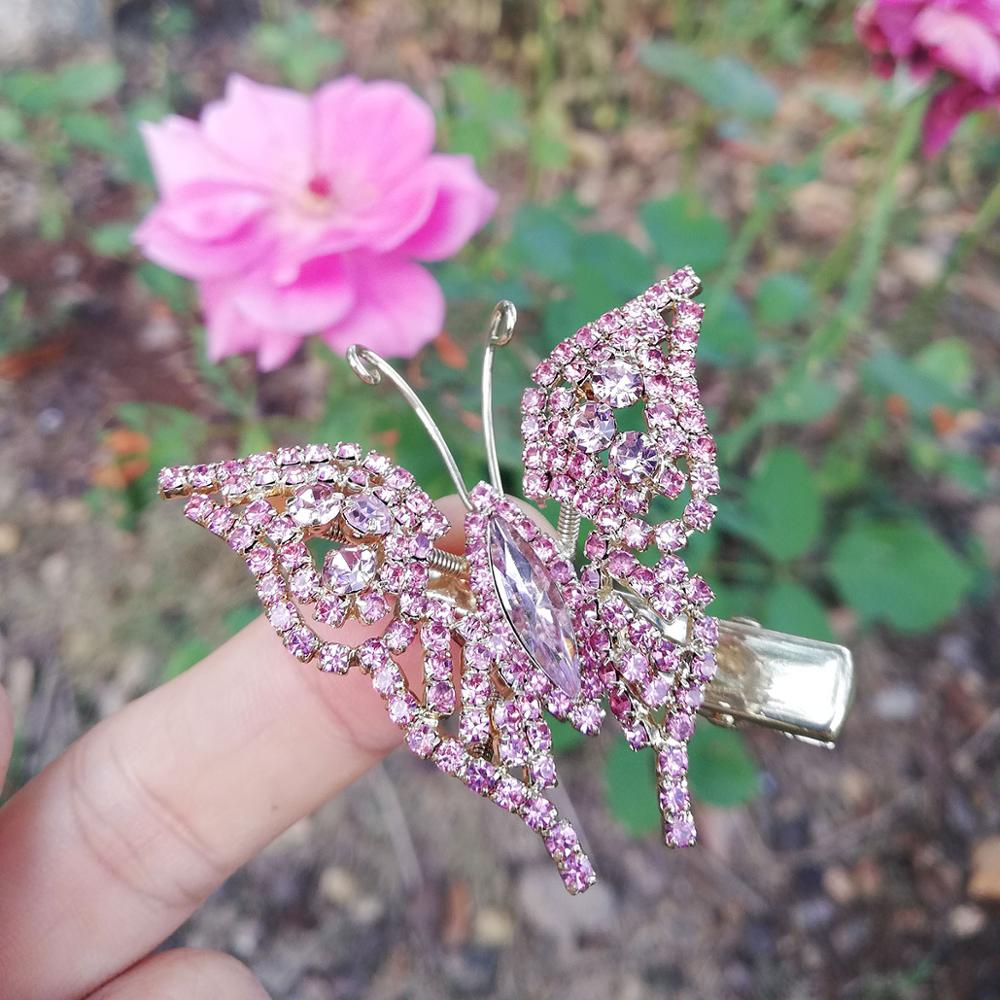Brilhante Cheio de Cristal Cor Prata Borboleta Grampos de Cabelo para Meninas Crianças Barrette Grampos de cabelo Da Noiva Acessórios Do Cabelo Do Casamento Jóias