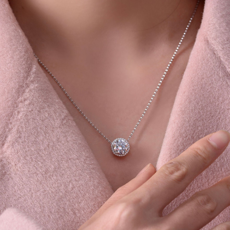 Oevas 100% 925 sterling silber halskette mit rundem anhänger aus hochwertigem diamanten für damen, funkelnder hochzeitsschmuck
