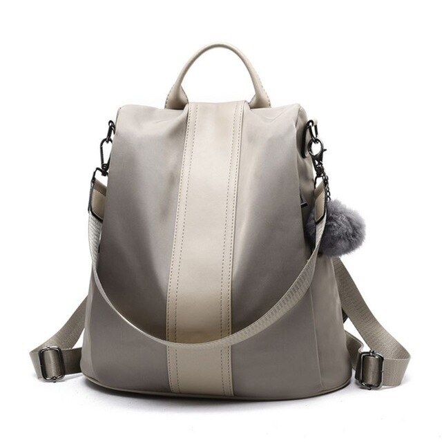 Leather Anti-theft Women Canvas Backpack School Bags For Teenagers Ladies Casual Patchwork Rucksack Shoulder Bookbags: gray