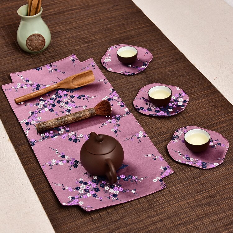 Chinese tea banquet tea tray mat tea mat small table flag fabric tea coaster dry brewing tea art retro tea towel 48X22cm: plum Bossom