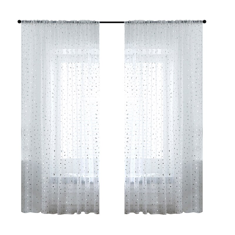 Trekant print mønster gardiner stue soveværelse gennemsigtige polyester fiber gardiner nemme at installere boligindretning gardiner: Hvid varm sølv
