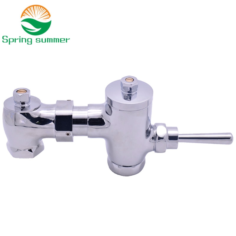 SPRING SUMMER Brass Manual Lever Handle Toilet Flush Valve Time Delay Self Closing Exposed Hand control Wall Mount Wall