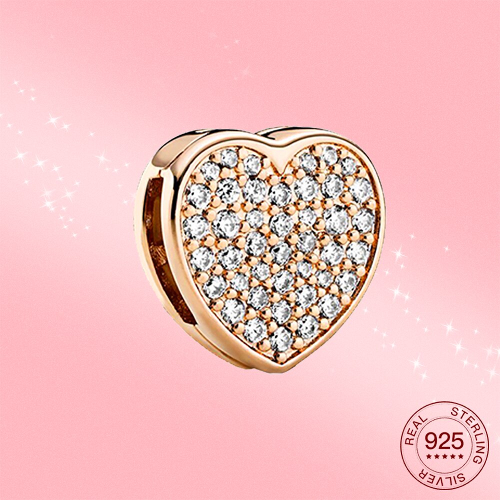 925 Sterling Silber Reize 3 farben Funkelnden CZ Herz-förmigen schnalle Original Reflexion passen Original Silber Armbinde: PAX031-B