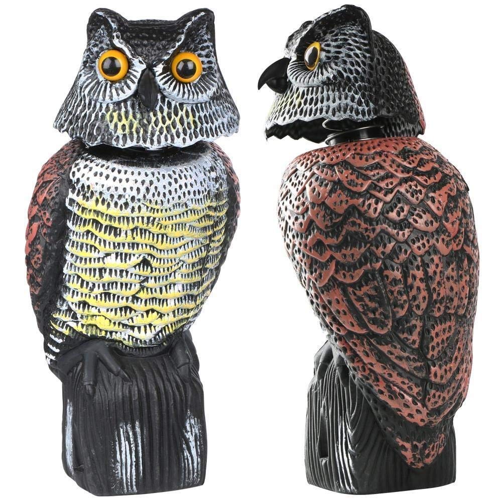 BY Realistic Bird Scarer Rotating Head Sound Owl Prowler Decoy Protection Repellent Pest Control Scarecrow Garden