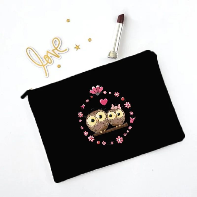 Sac de maquillage imprimé hibou de dessin animé, nécessaire de voyage, pochette de rangement de toilette pour femmes, sacs à cosmétiques en toile à fermeture éclair, meilleur: BLEU CIEL