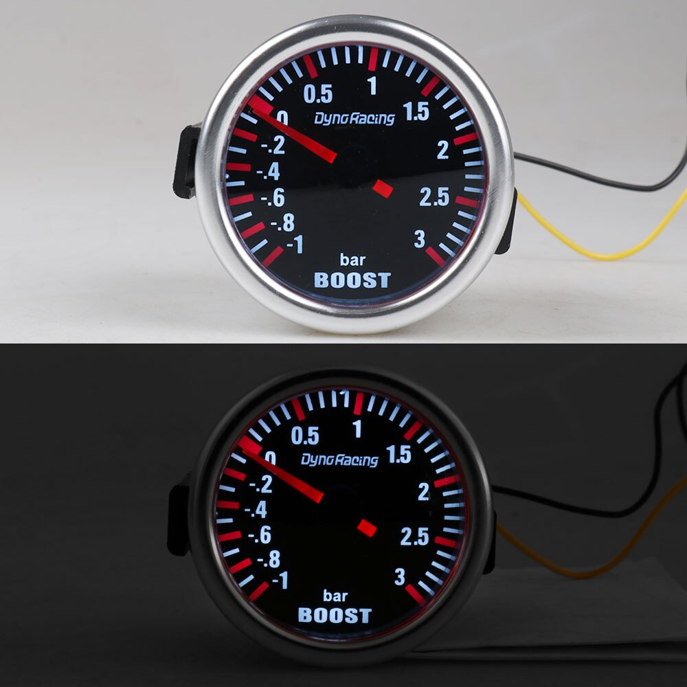 Dynoracing 2''52MM Turbo Boost Gauge 3 BAR Mechanical White Led Boost Gauge Smoke lens Boost Sensor BX101537