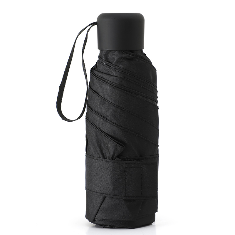 Mini paraguas plegable ultraligero de bolsillo para mujer, paraguas plegable pequeño a prueba de viento para viaje, paraguas compacto para lluvia para hombre, paraguas protector solar para exteriores: Negro