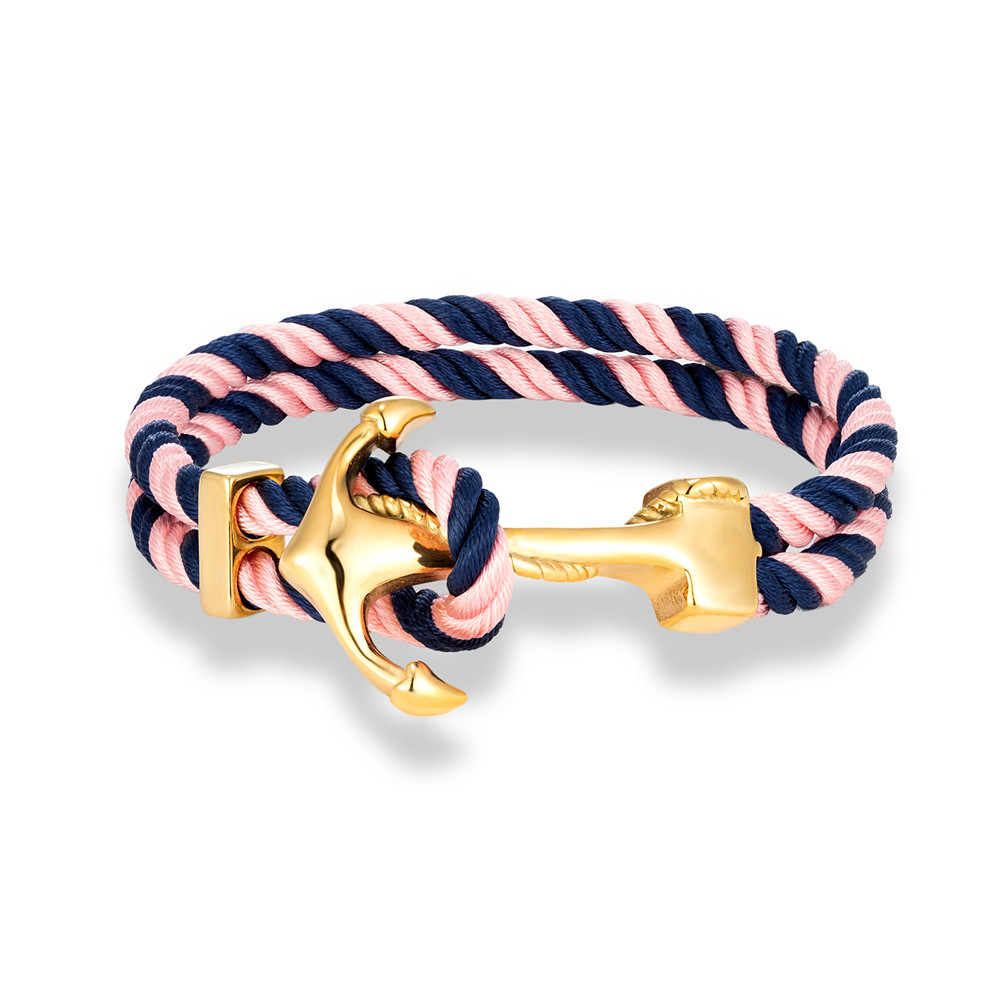MKENDN Men Anchor Bracelet Woven Multilayer Survival Rope Bracelets For Women Gold Color Stainless Steel Sailor Buckle: 23cm / Dark Gold