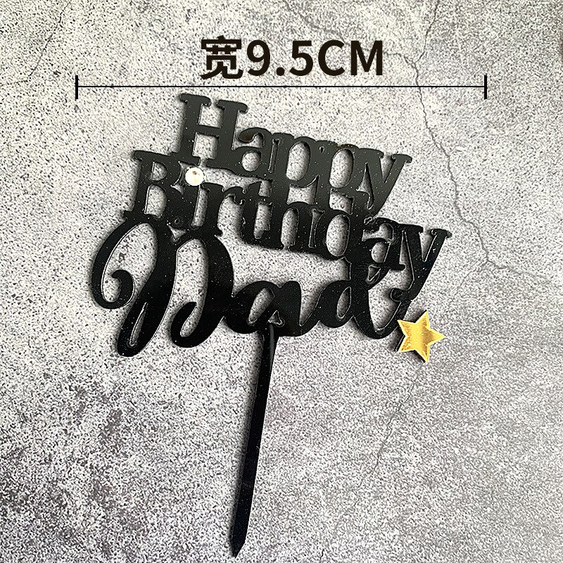 Acrylic Happy Birthday Cake Topper Double Layer Bow Star Mom and Dad Happy Birthday Baking Cake Decoration Party Favors: BBlack