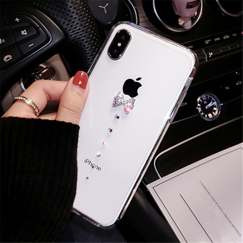 Para Huawei P8 P9 P10 más P20 Lite pro selfie P Smart Plus brillo de las mujeres del rhinestone lindo de arco suave teléfono caso cubierta trasera