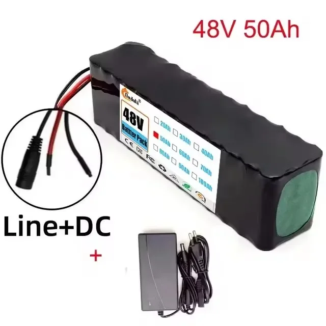 48v 50ah 1000w 13 s 3p litiumioniakkupaketti, sopii vapaaseen kuljetukseen  of 54.6v 50000 mah bms +52.6v 2a -laturilla: Keltainen