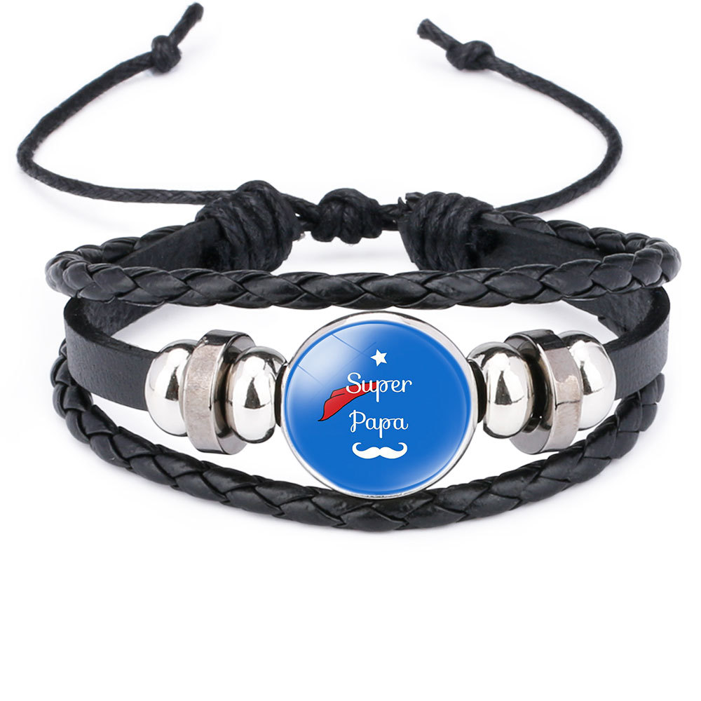 Vaderdag Beste Super Dad Hand Geweven Lederen Koord Glas Armband: 5