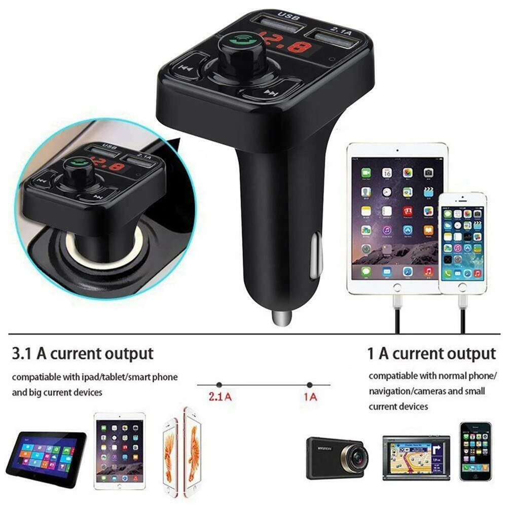 Transmetteur sans fil Bluetooth 5.0 FM pour voiture, mains libres, chargeur MP3, double affichage, lecteur équipé, double USB