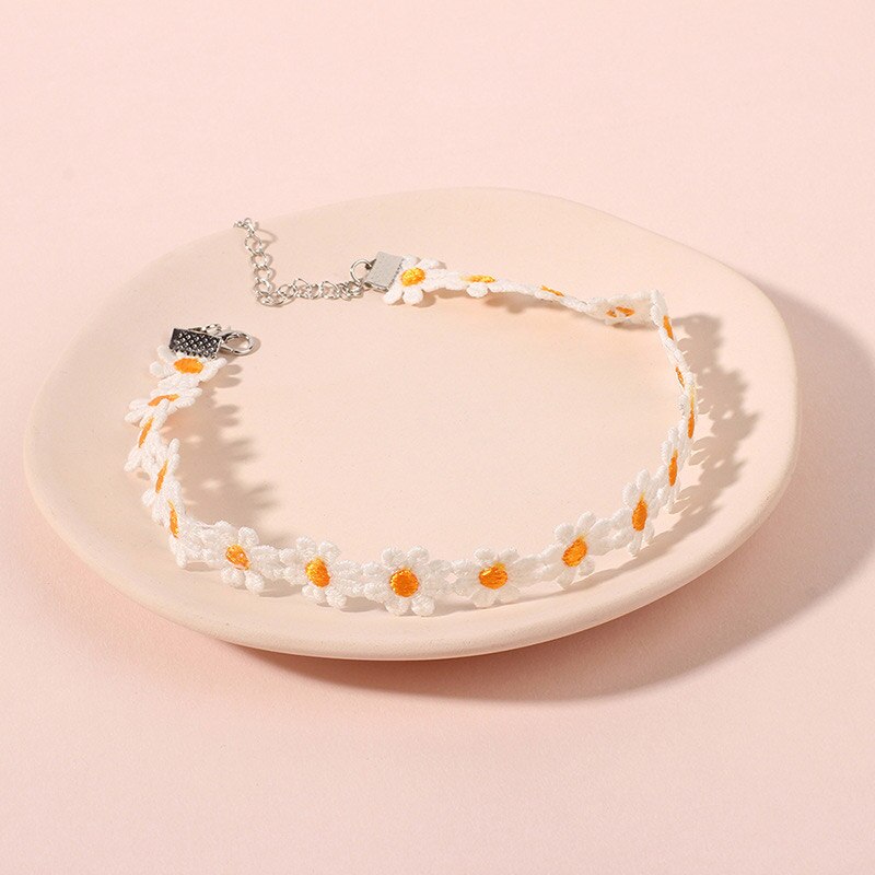 Koreaanse Daisy Choker Ketting Zoete Kant Bloem Kraag Eenvoudige Mode Kettingen Voor Vrouwen Meisjes Zomer Temperament Sieraden