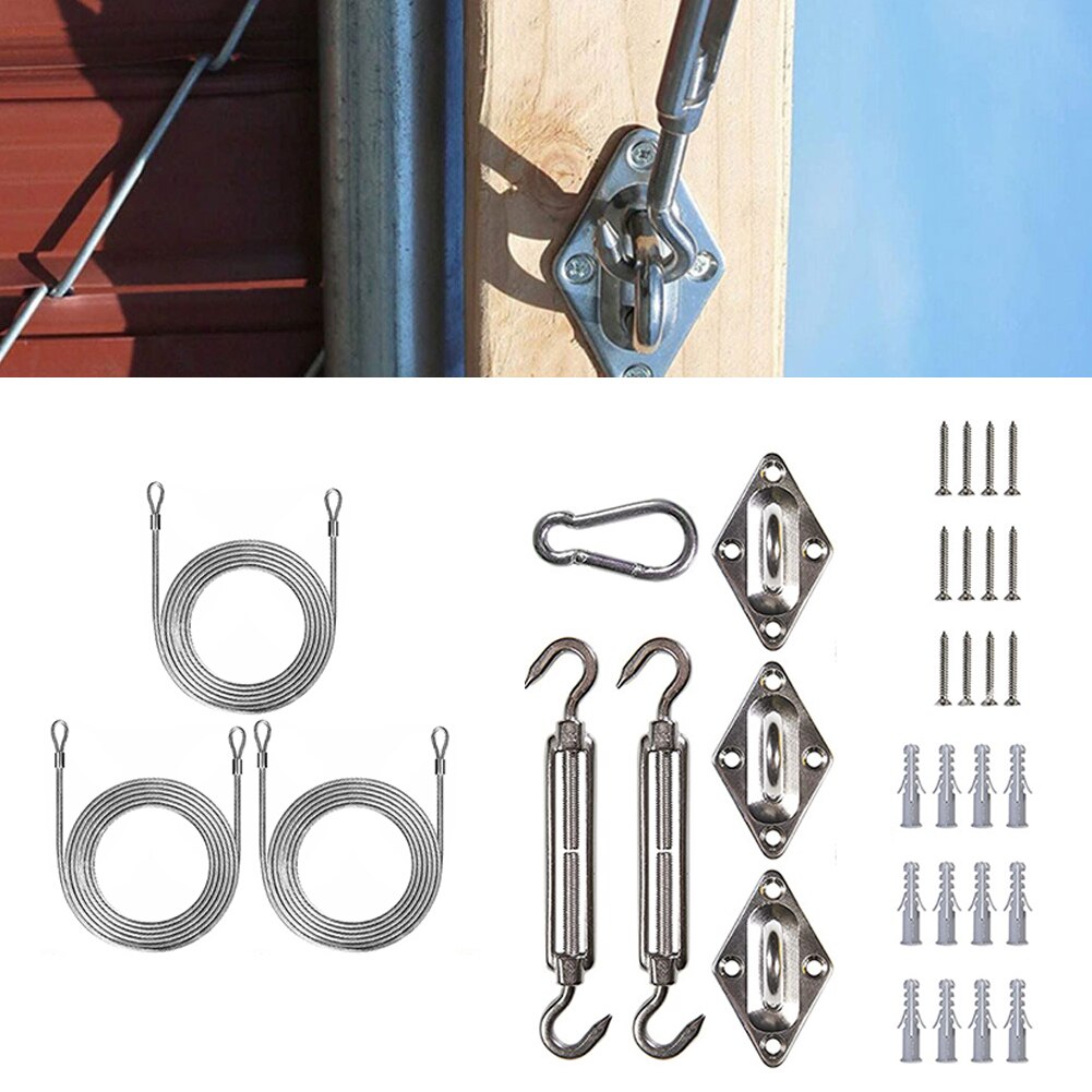 Sonne Sonnensegel Hardware Kit Markise Baldachin Befestigung Installation Accessraies Mit 36 Ft Draht Seil Karabiner Clip Haken Schrauben Silber