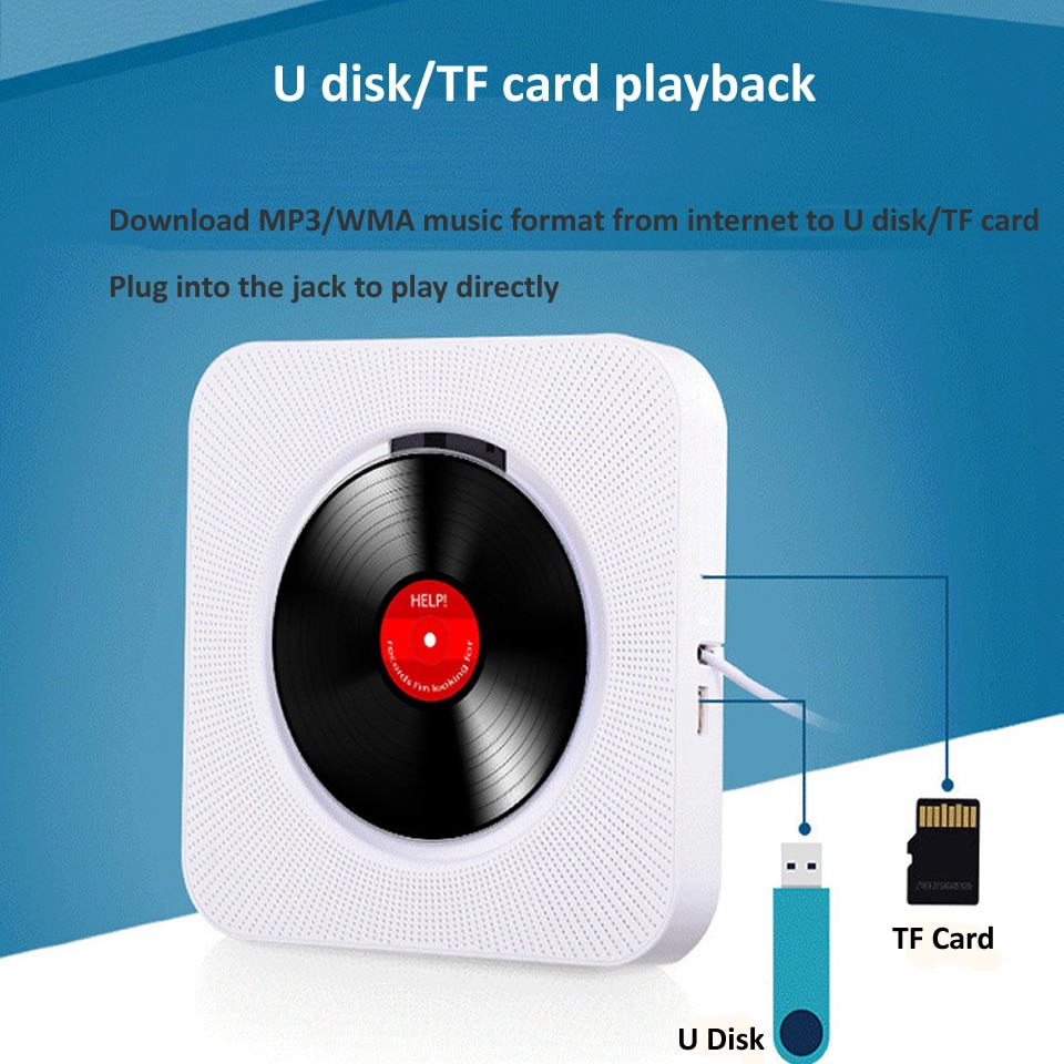 ELECTOP Wall Mounted CD Player Surround Sound FM Radio Bluetooth USB MP3 Disk Music Player Remote Control Stereo Speaker Home