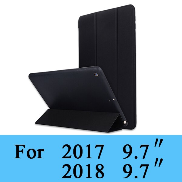 Rovtop Case Cover For iPad 9.7 Air 2 Air 1 Pro 10.5 Case Silicone Soft Leather Smart Case Cover for Generation Funda: Cool Black 2017 2018