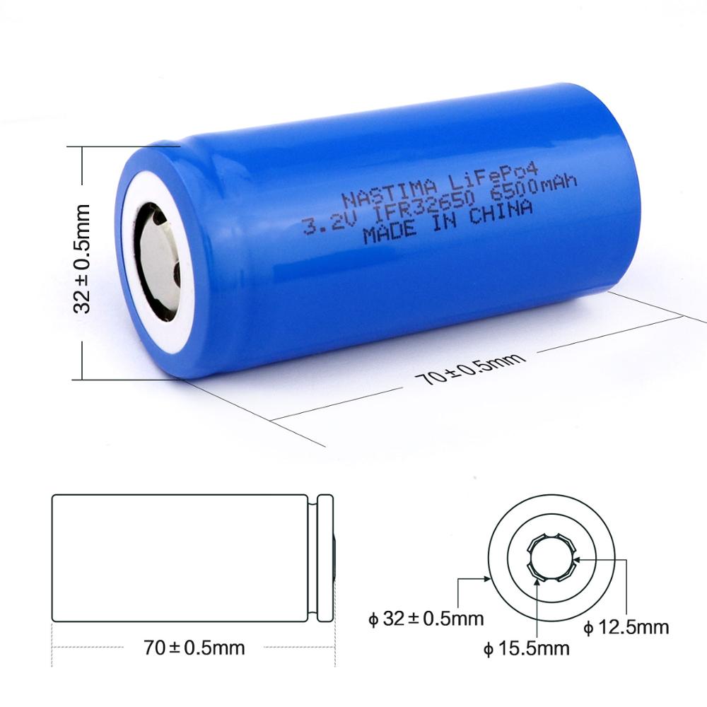 Nastima 4pcs Lifepo4 32650 Rechargeable Battery 3.2V 6500mAh With Flat Top For Backup Power flashlight Light car 32650 battery