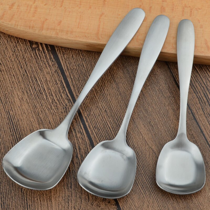 Square Shape Flat Spoon Stainless Steel Big Scoop For Soup Rice Honey Stiring Spoons Polishing Cutlery Kitchen Accessories
