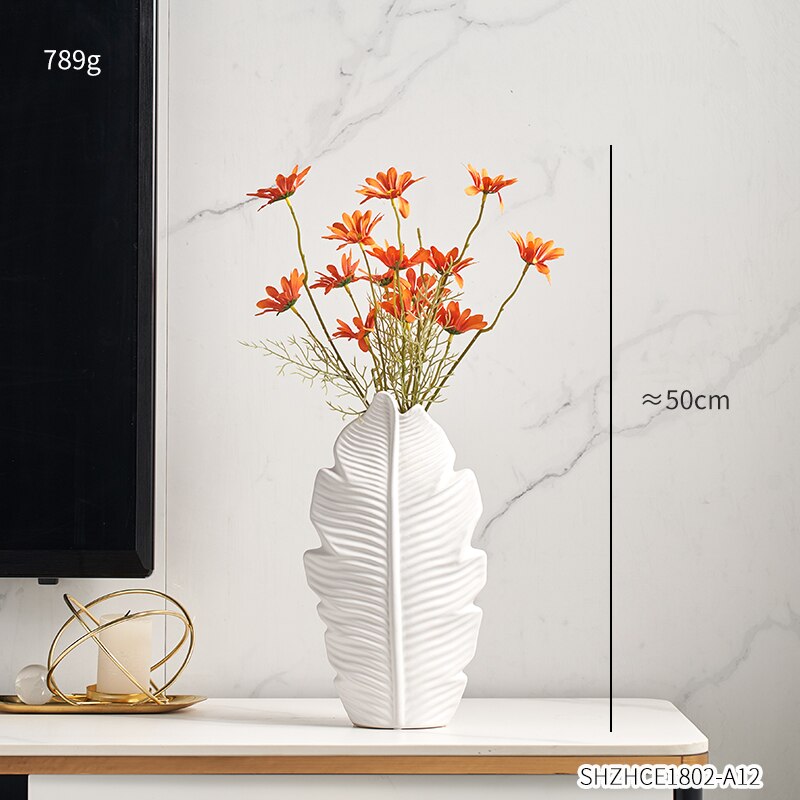 Bathroom Decoration Accessories Ceramic Vase Leaves Model Modern Home Decoration Flower Vase Living Room Decoration White Vases: Combination L