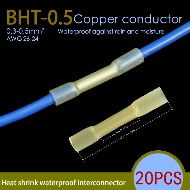 50-teiliges wasserdichtes Schrumpfdraht-Anschlüsse-Set, Kfz-Elektro-Anschlussklemmen-Set, Stoßspleißverbinder, 22–10 AWG: Silber