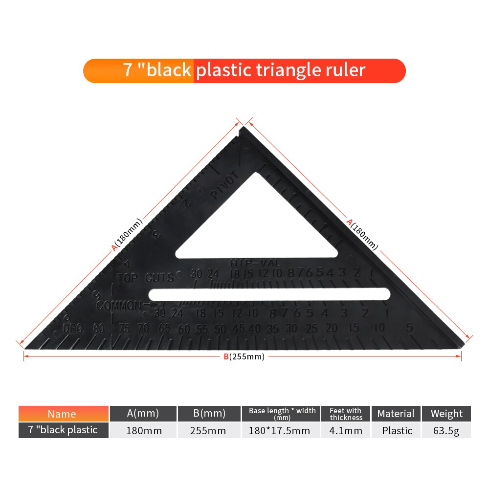 7/12inch Triangle Angle Protractor Aluminum Alloy Speed Square Measuring Ruler Carpenter Measuring Tools: 7inch Plastic