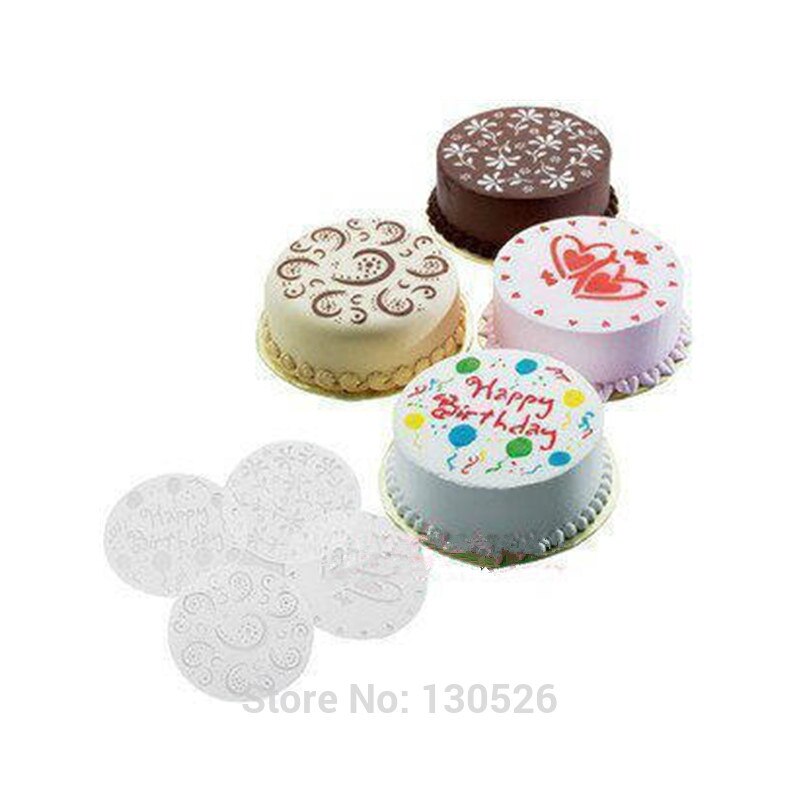 4 stk / sæt cappuccino kaffe stencils cookie cupcake stencil pvc blomst tillykke med fødselsdagen form værktøjer kaffe dekorationsværktøjer