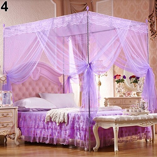 Four Corner Post Student Canopy Mosquito Net No Frame Mosquito Repellent Tent Insect Reject Canopy Bed Curtain Bed Tent: Burgundy / King