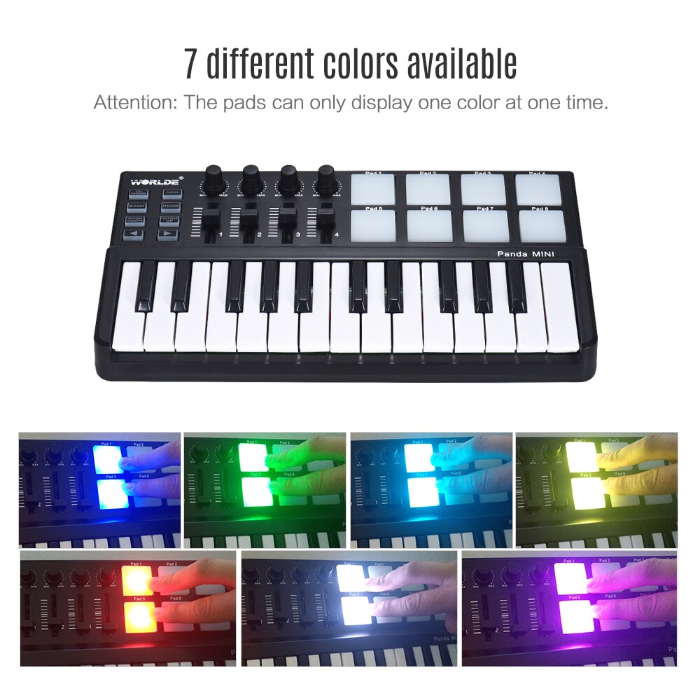 Panda MINI 25-Key Ultra-Portable USB MIDI Keyboard Controller 8 Colorful Backlit Trigger Pads