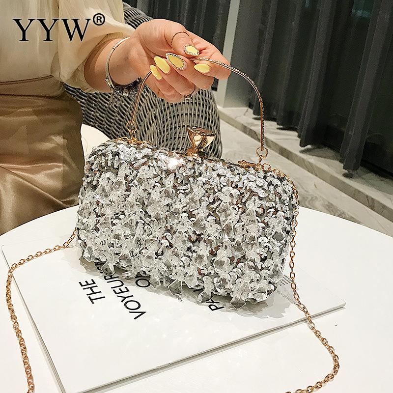 Women Evening Clutch Bag Glitter Wedding Purse Party Handbag Beaded Ladies Sequin Clutches Chain Crossbody Shoulder Bags