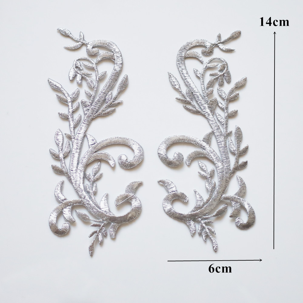 Apliques de flores barrocas bordados en oro y plata, parche para coser para boda, vestido de novia, ropa, tela, decoración de vestido, manualidades DIY: Blanco sin níquel
