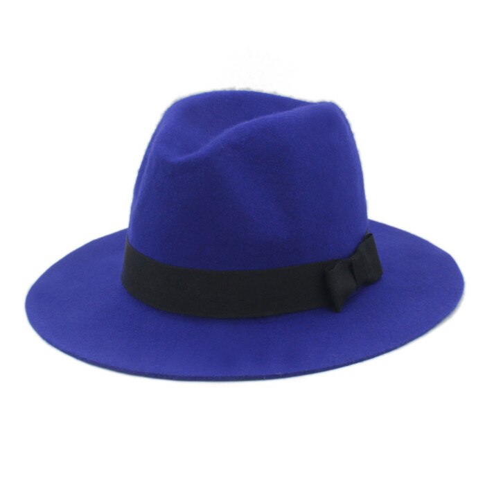 100%  uld bred skygge floppy filt trilby bowknot fedora hat til kvinder damer vinter efterår kashmir gangster kirkehat 5: Blå