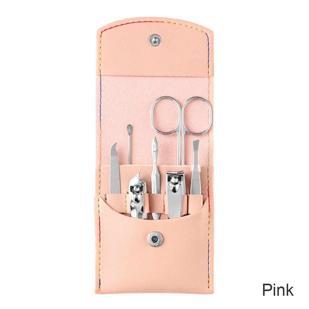 7pcs/set Portable Stainless Steel Nail Clippers Set Pedicure Care Nail Cutting Nail Trimmer Travel Toe Nail Scissor Nail Tools: Pink