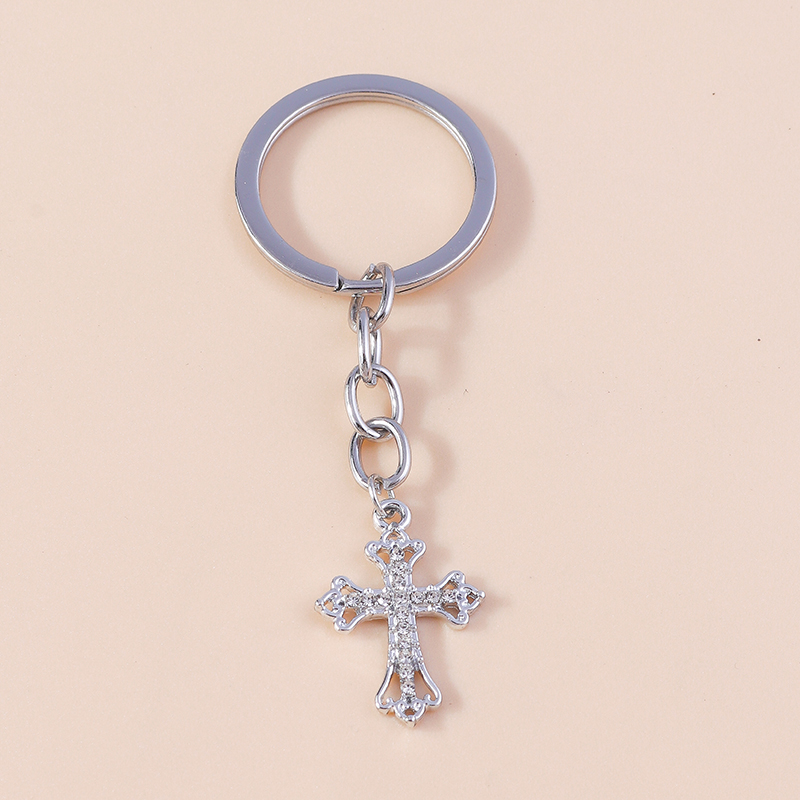 Porte-clés religieux croix en cristal biscuits pour femmes et filles, porte-clés, porte-clés, breloques de sac à main, bijoux à bricoler soi-même, , luxe: Rouge