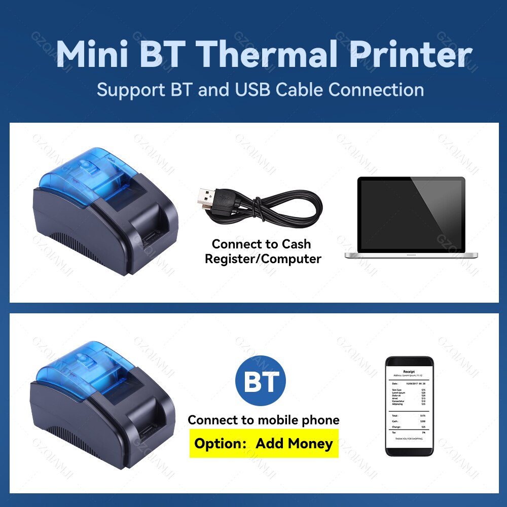 Mini Desktop Pos Bill Receipt Thermal Printer 58mm Bluetooth Impressora Express Barcode принтер Impresora Maker ink free