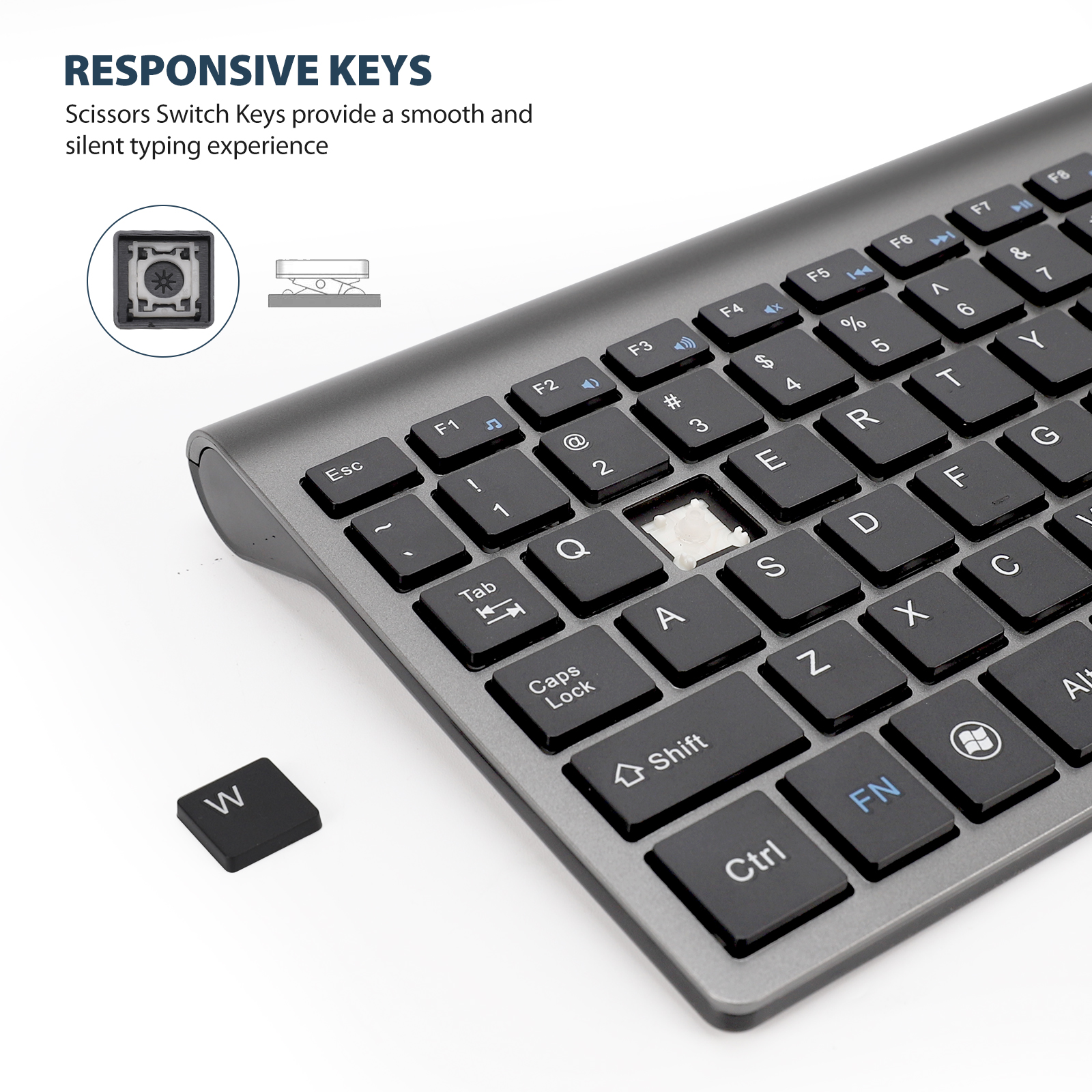 Zienstar – clavier muet sans fil anglais 2.4 ghz, connexion Stable avec récepteur USB, 4 couleurs, pour présentation de voyage au bureau et à la maison