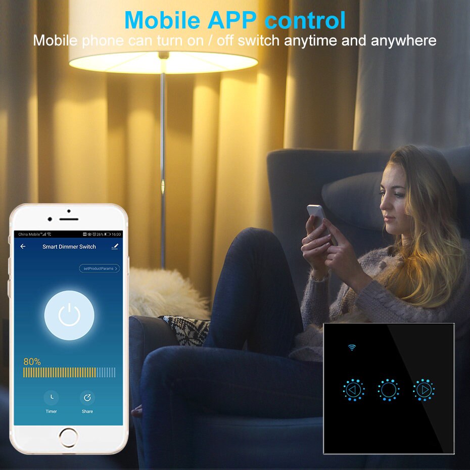 Tuya Smart Dimmer LED Touch Wifi Light Switch, Smart Bulb Dimmer Wall Switch EU/US with APP, Voice Remote for Alexa, Google Home