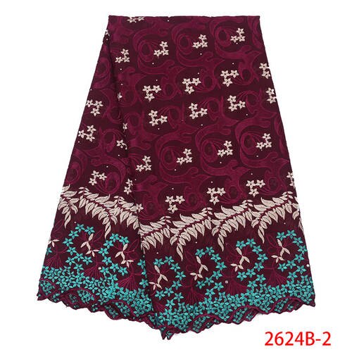 Nigerian Laces Fabrics Swiss Voile Laces In Switzerland Embroidered cotton with stones for wedding KS2624B-1: Picture 2
