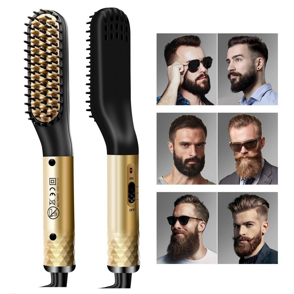 Peigne électrique multifonctionnel pour hommes, brosse à cheveux, lisseur de barbe, peigne à lisser, bigoudi, outils de coiffure