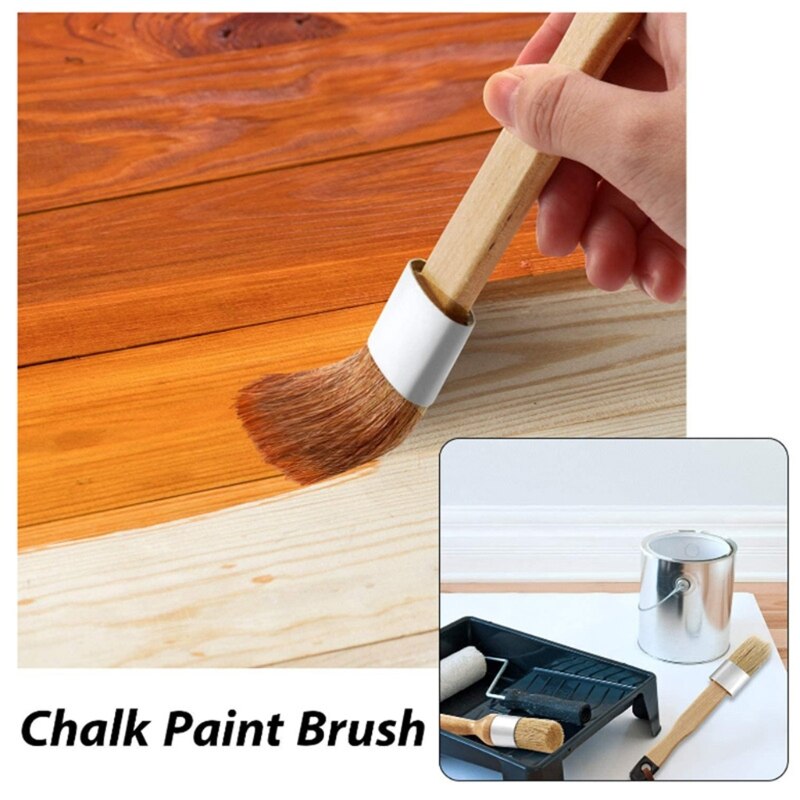 3 Pcs/Set Ergonomic Handle Chalk Wax Paint Brushes Bristle Stencil Brushes for Wood Furniture DIY Painting Waxing Tool